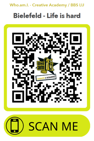 Ein QR-Code zum Scannen und Anhören des erstellten Songs "Life is hard!"
